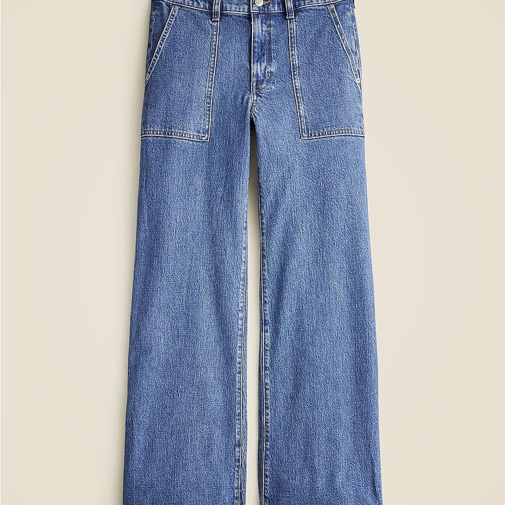 J. Crew Wide-Leg Flare Jeans in Medium Blue Denim
